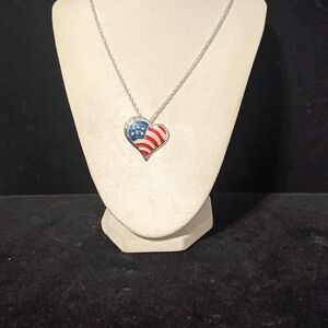 Source Unknown Silver Heart Necklace with Flag Design